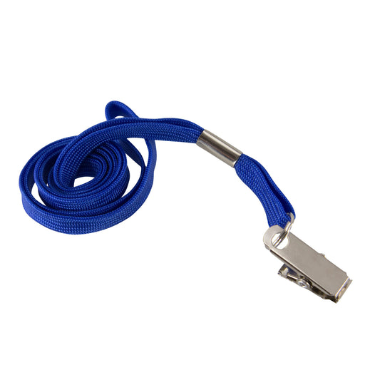 Flat Lanyard with Bulldog Clip, Blue, Pack of 100