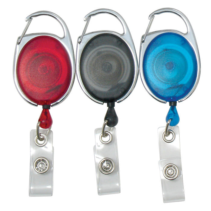 Quick Clip Oval ID Badge Reel, Red, Blue, Smoke, 3 Per Pack, 2 Packs