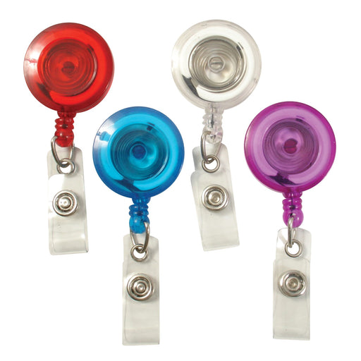 Standard Round ID Badge Reel with Belt Clip & Strap, Translucent Assorted, Pack of 4