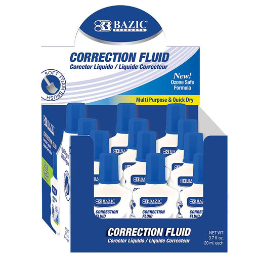 Correction Fluid with Foam Brush, 0.7 fl oz (20 mL), Pack of 24