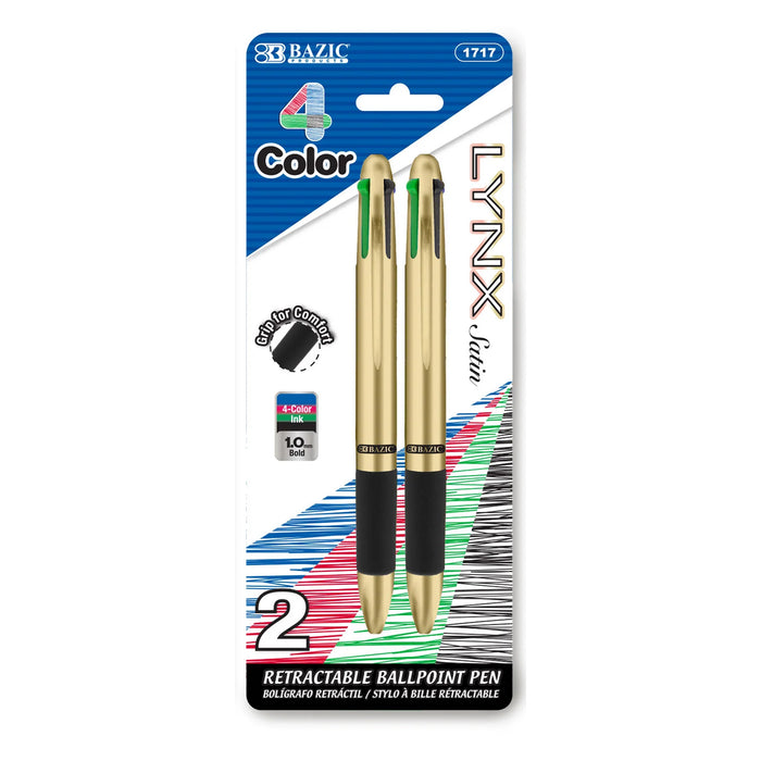 Lynx Satin Top 4-Color Pen with Cushion Grip, 2 Per Pack, 24 Packs