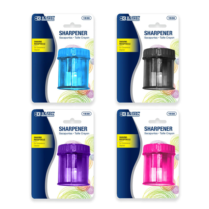 Single Hole Sharpener with Round Receptacle, Assorted Colors, Pack of 24