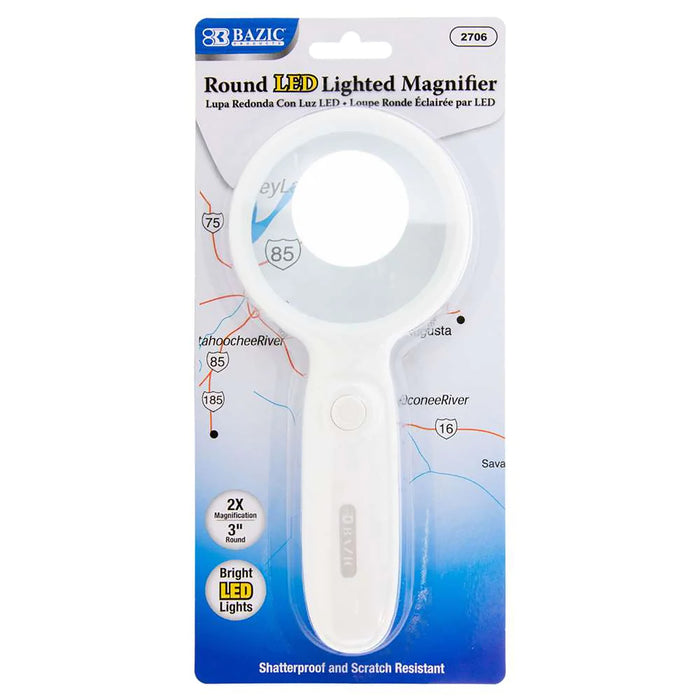 2x LED Lighted Magnifier, 3" Round, Pack of 3