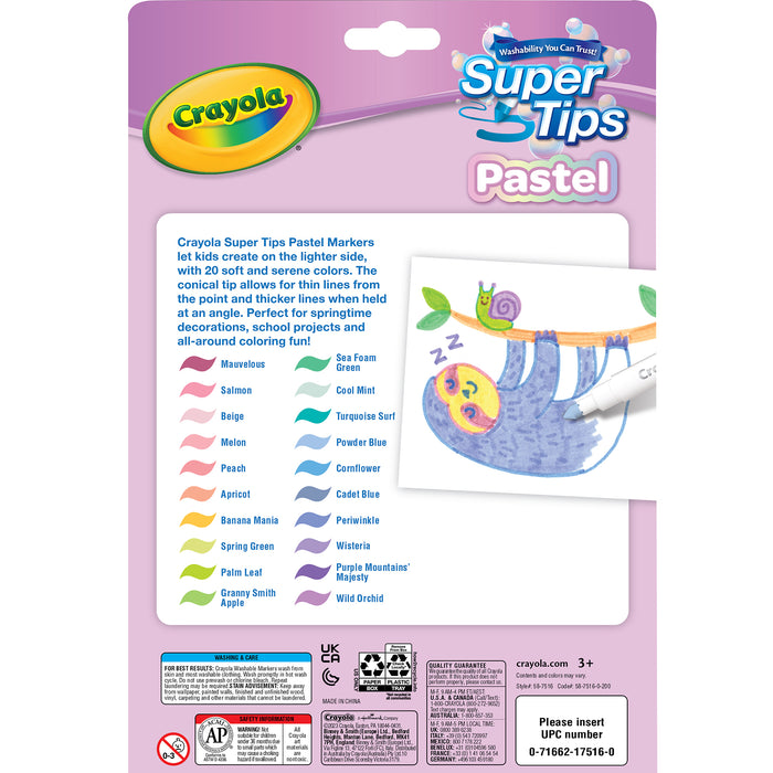 Supertip Markers, Pastel, 20 Per Pack, 6 Packs