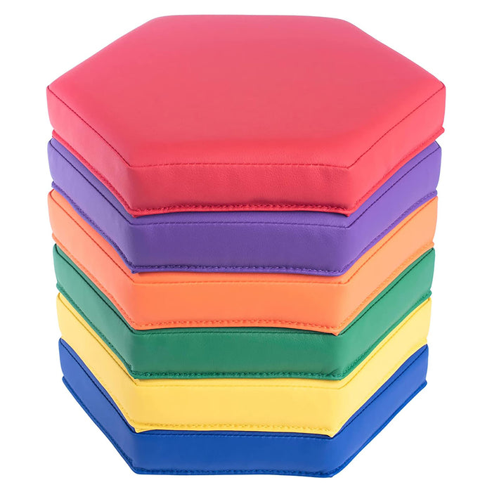 Color Coded Vinyl Floor Cushions, Hexagon, Set of 6