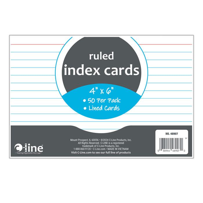 Index Cards, 4" x 6", White, Ruled, 50 Per Pack, 10 Packs