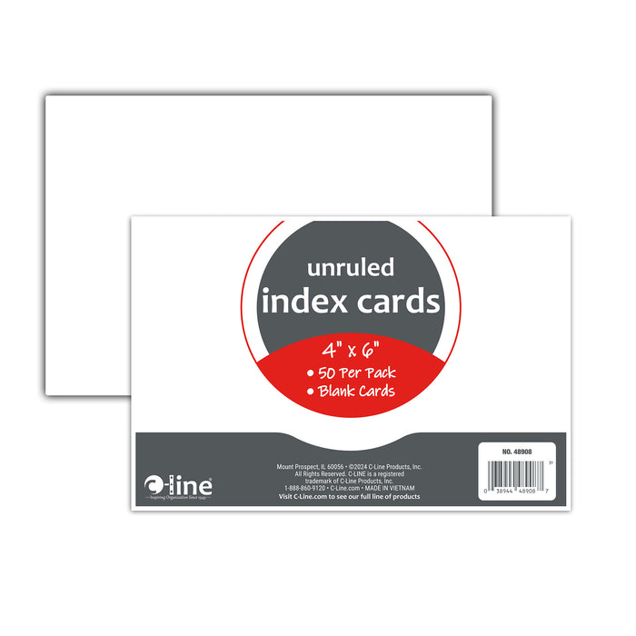 Index Cards, 4" x 6", White, Unruled, 50 Per Pack, 10 Packs