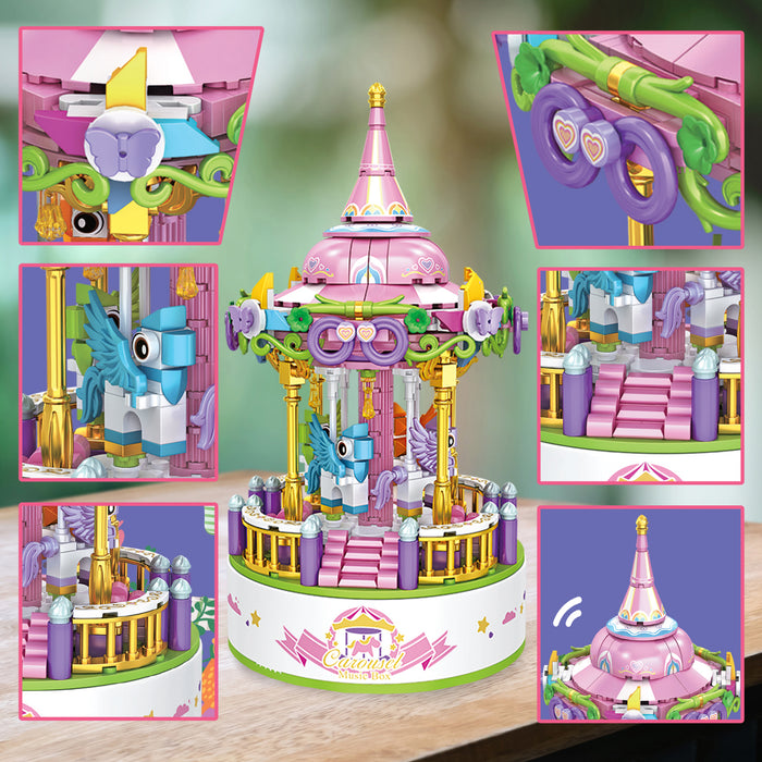 BK02 Carousel Building Block Set with Music Box, 488 Pieces