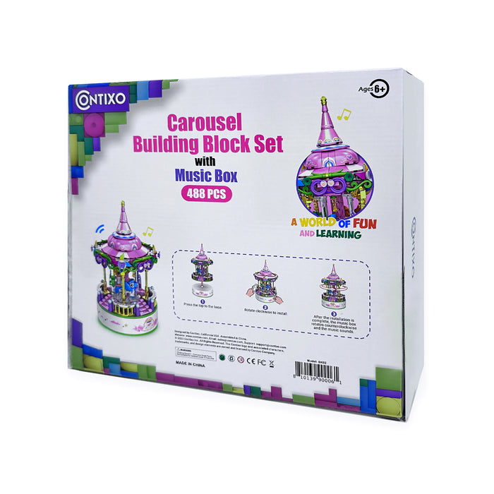 BK02 Carousel Building Block Set with Music Box, 488 Pieces