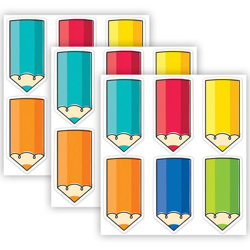 Core Decor Colorful Doodle Pencils 6 Inch Designer Cut-Outs, 72 Per Pack, 3 Packs