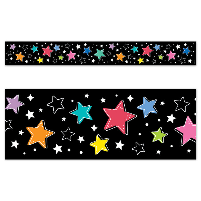 Star Bright Colorful Stars on Black EZ Border, 48 Feet Per Pack, 3 Packs