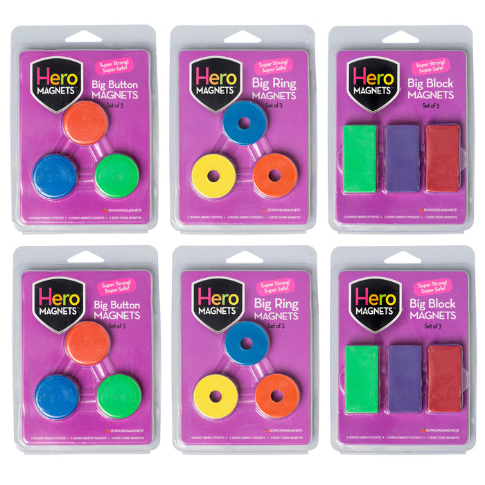 Hero Magnets Bundle: Button, Blocks & Rings, 18 Pieces