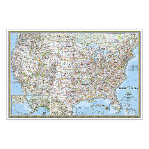 United States Classic Map, Poster Size and Laminated, 36" x 24"