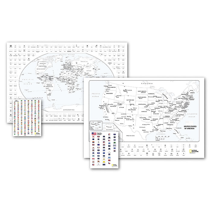 World and United States Coloring, Map Pack Bundle, 36" x 24"