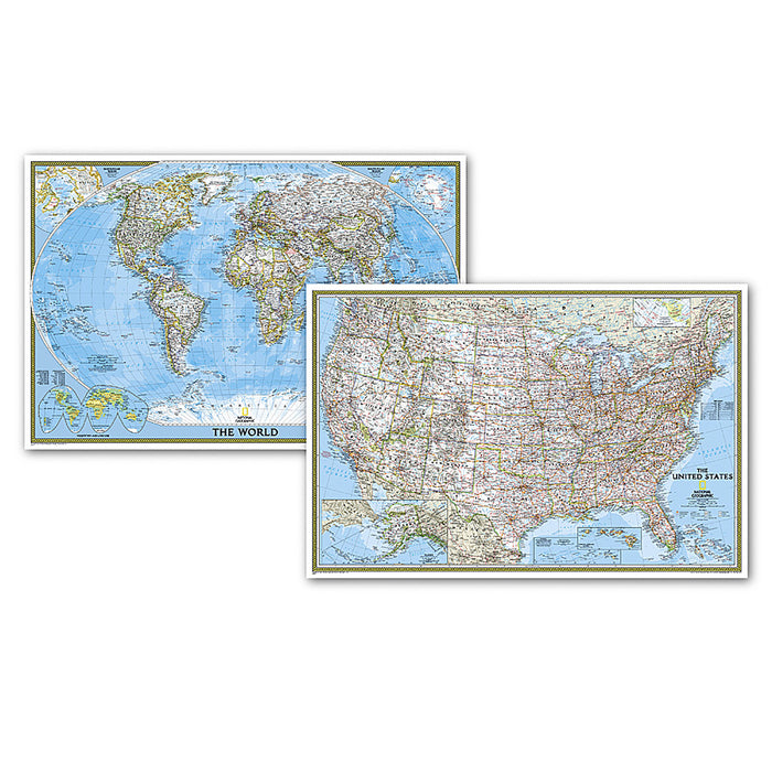 World and United States Classic, Poster Size, Map Pack Bundle, 36" x 24"