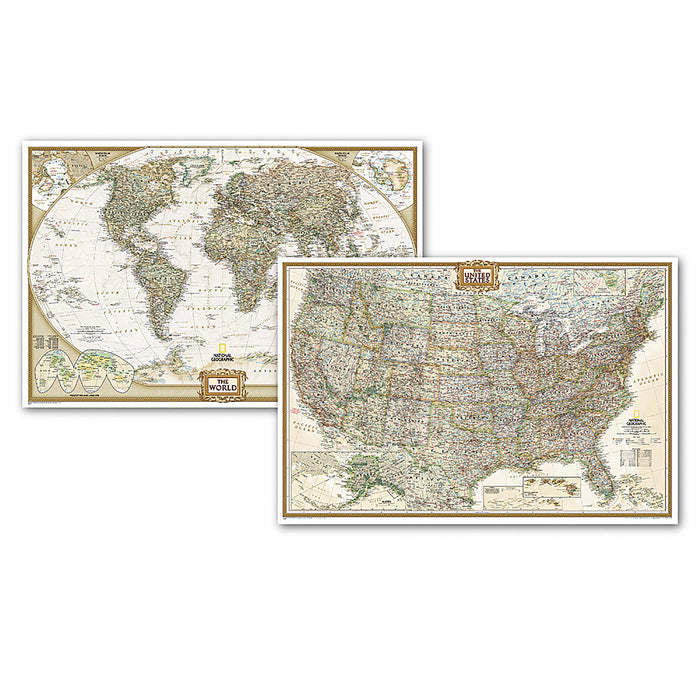 World and United States Executive, Poster Size, Map Pack Bundle, 36" x 24"