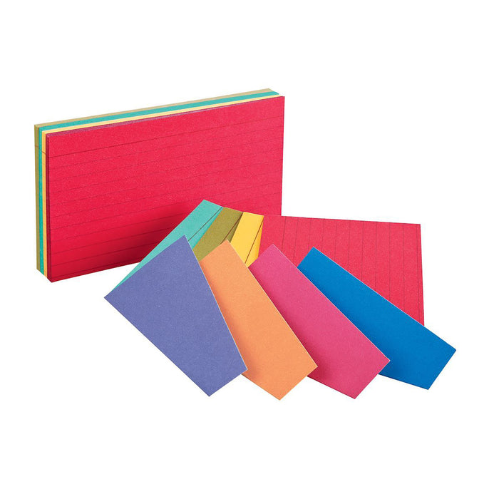 Two-Tone Index Cards, 3" x 5", Assorted Colors, 100 Per Pack, 12 Packs