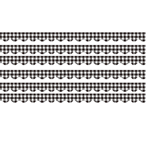 (6 Pk) Blk & Wht Gingham Border Scalloped