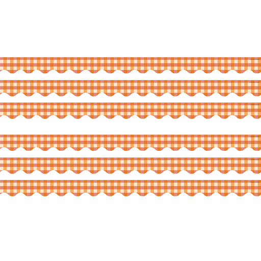 (6 Pk) Orange Gingham Border Scalloped