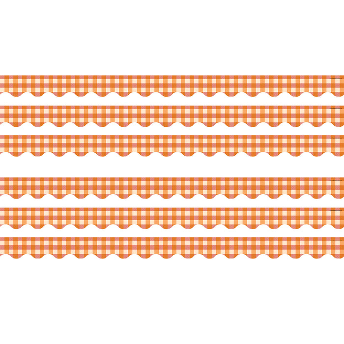 (6 Pk) Orange Gingham Border Scalloped