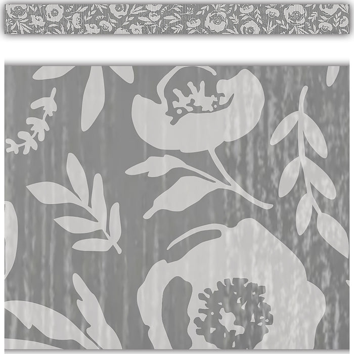 Classroom Cottage Gray Floral Straight Border Trim, 35 Feet Per Pack, 6 Packs