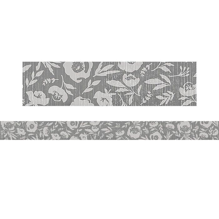 Classroom Cottage Gray Floral Straight Border Trim, 35 Feet Per Pack, 6 Packs