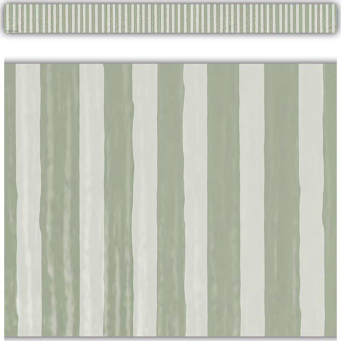 Classroom Cottage Sage Green Stripes Straight Border Trim, 35 Feet Per Pack, 6 Packs