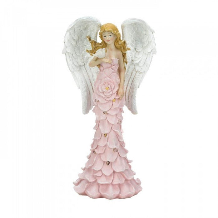Solar Powered Pink Rose Angel Statue