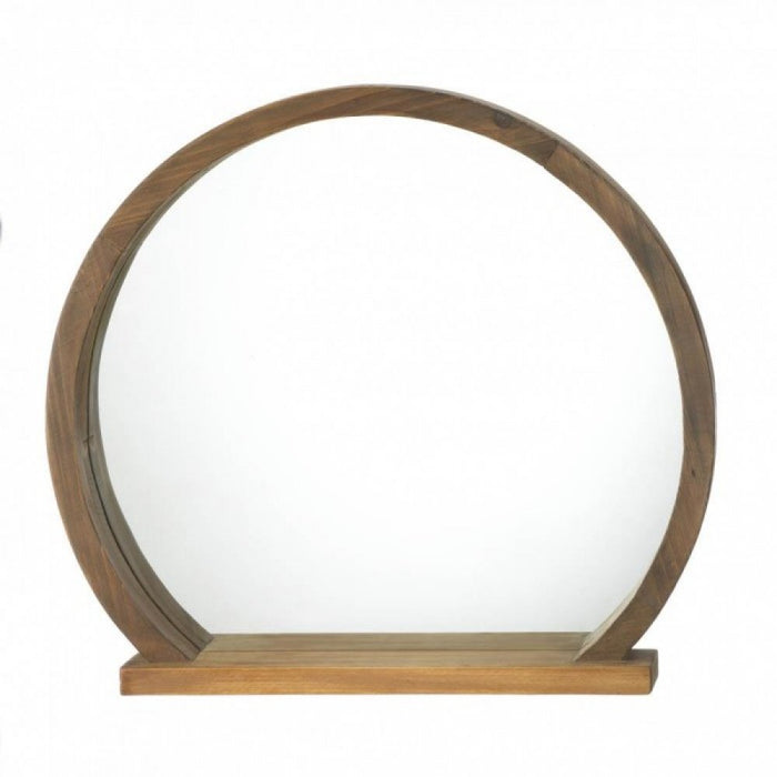 Round Wooden Mirror With Shelf