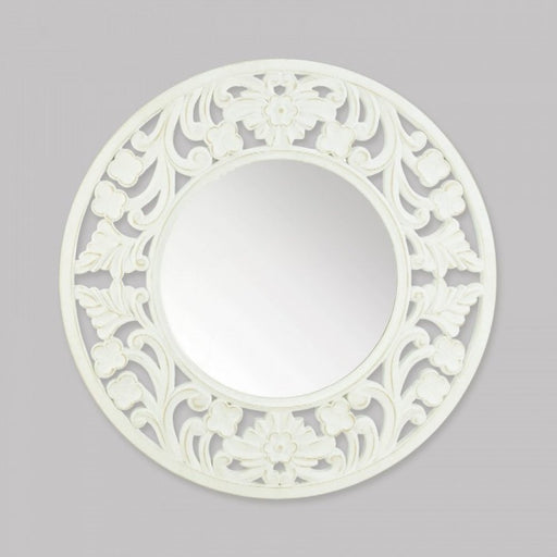 Carved Round White Wall Mirror