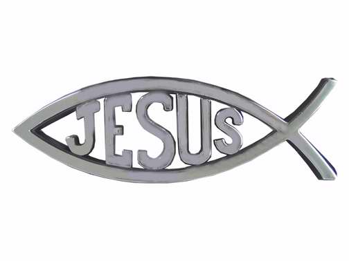 Auto Decal-3D Jesus/Fish-Large (Silver) (Pack of 6) (Pkg-6)