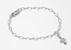 Bracelet-Fancy Curb w/Cross Charm w/8" Adjustable-Sterling Silver