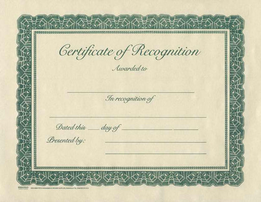 Certificate-Recognition (Parchment) (8-1/2" x 11) (Pack Of 6) (Pkg-6)