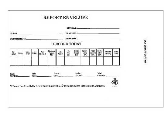Form-Sunday School Report Envelope (Form 45L) (Pack of 100) (Pkg-100)