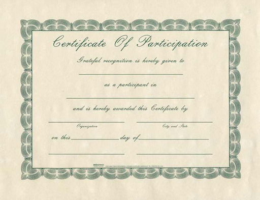 Certificate-Participation (Parchment) (8-1/2" x 11) (Pack of 6) (Pkg-6)