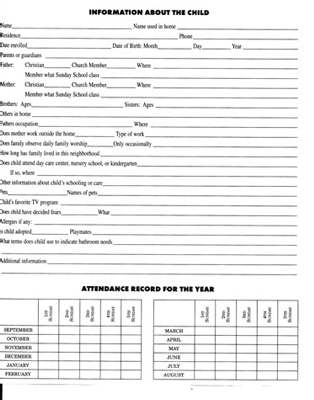 Form-Sunday School Preschool Group Record Book/11 Names (Form 185-S)