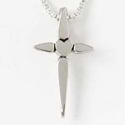 Necklace-Cross-Starpoints & Heart W/18" Chain (Sterling Silver)