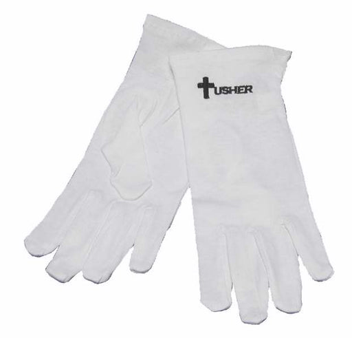 Gloves-Usher w/Cross White Cotton-Medium