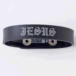 Bracelet-Messages Of Faith/Jesus-Black-Adjustable