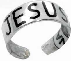 Toe Ring-Enameled Jesus & Hearts-(Sterling Silver)-Adjustable
