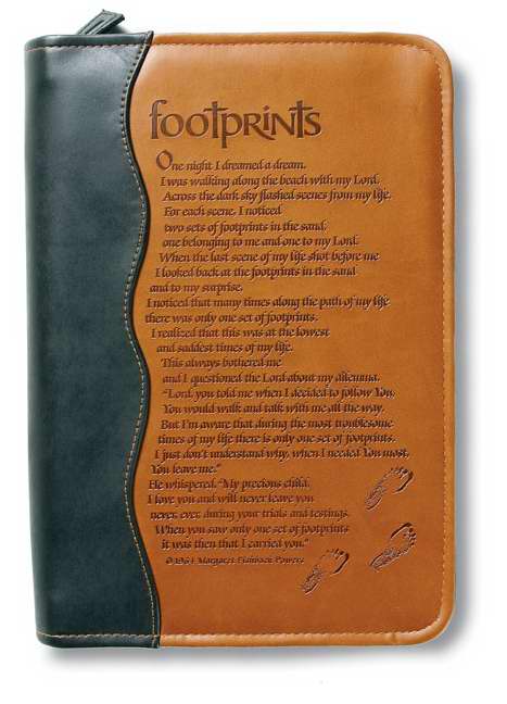 Bible Cover-Footprints-Medium-Tan/Black Duotone