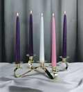 Candle-Advent Wreath-Everlasting Light w/10" Brass Ring-10" (3 Purple & 1 Pink & 1 White)