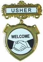 Badge-Usher Welcome-Pin Back-Shield-Brass