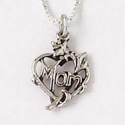 Necklace-Mom/Rose & Heart w/18" Chain (Sterling Silver)
