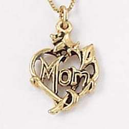 Necklace-Mom/Rose & Heart w/18" Chain-14Kt Gold