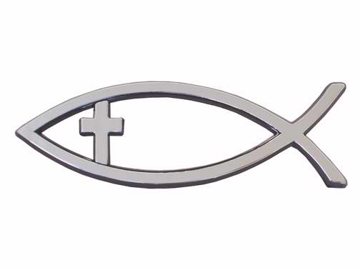 Auto Decal-3D Fish W/Cross-Large (Silver) (Pack of 6) (Pkg-6)