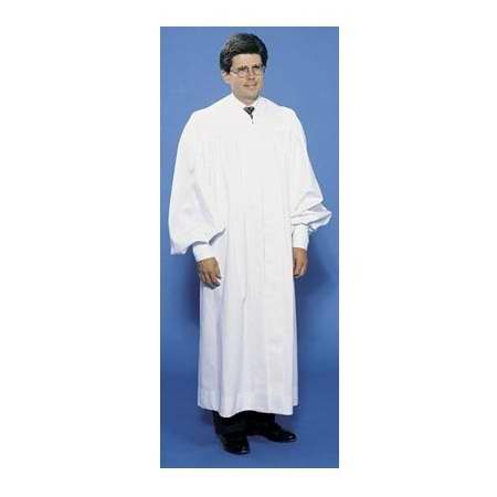 Robe-Pastor's Pleated Baptismal For Men (Regular)-White/Large Yoke