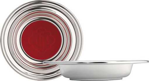 Offering Plate-Silvertone-Anodized Aluminum (Red IHS)-9" (RW 209A)