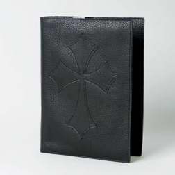 Bible Cover-Top Grain Leather W/Flared Cross-Large-Black