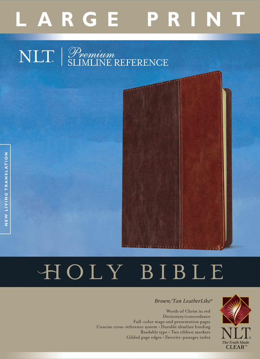 NLT2 Premium Slimline Reference/Large Print Bible-Brown/Tan TuTone